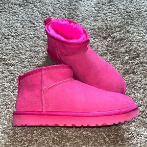 UGG Hot Pink Ultra Mini Shearling Suede Ankle Boots